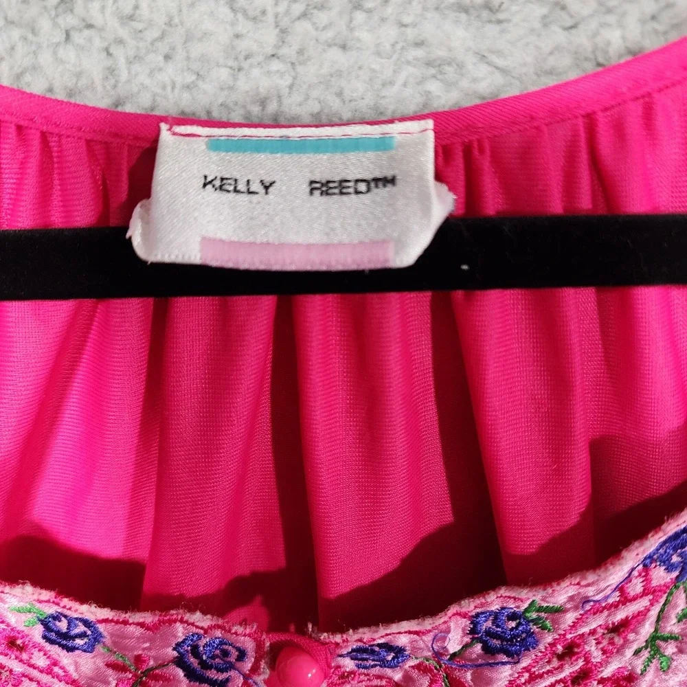 Kelly Reed Womens Pajama Nightgown Bright Pink Nylon‎ Embroidery Size L/XL ?